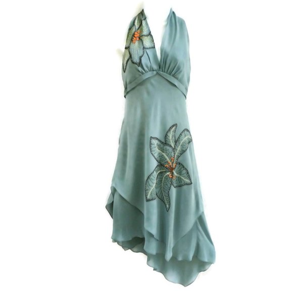 BCBGMaxAzria Dresses & Skirts - SiLK BCBG MaxAzria Dress Embroidery Halter Pure Silk 8